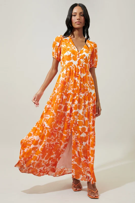 Tangelo Floral Monaco Tiered Maxi Dress Elegant Maxi Dress with Pockets