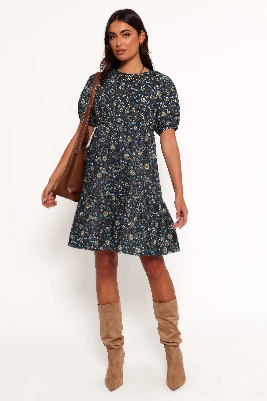 Tasmin Midi Dress - Blue Floral Chic Lace Detail Midi Dress