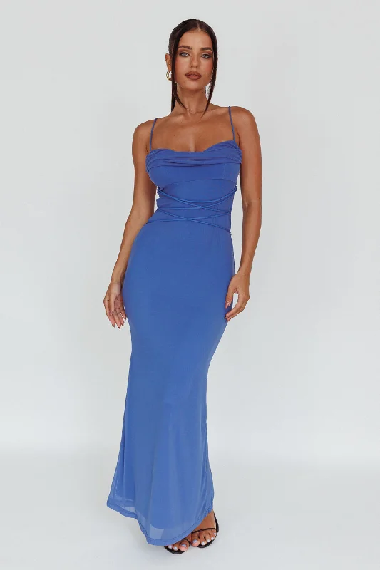 Teava Laced Waist Maxi Dress Blue Cozy Wrap Maxi Dress