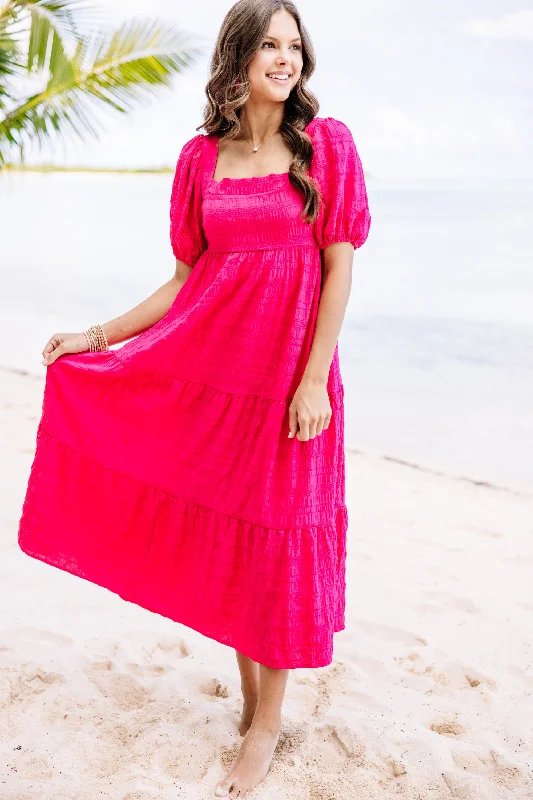 Think About It Fuchsia Pink Midi Dress Stylish Silk Midi Dress