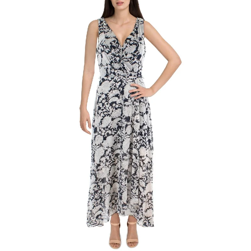 Tommy Hilfiger Womens Chiffon Floral Maxi Dress Comfortable Maxi Dress with Belt