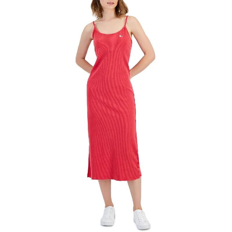 Tommy Jeans Womens Logo Sleeveless Maxi Dress Trendy Off-Shoulder Ruffle Maxi Dress