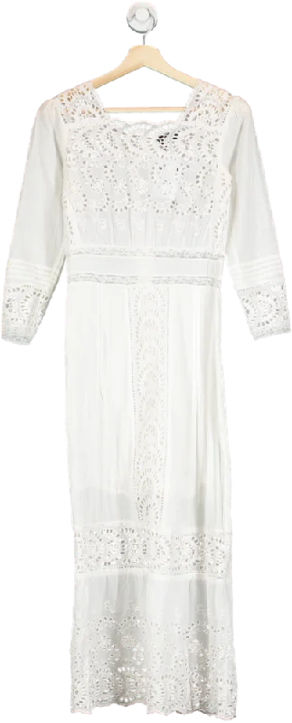 Topshop White Lace Insert Maxi Dress UK 4 Trendy Off-Shoulder Ruffle Maxi Dress