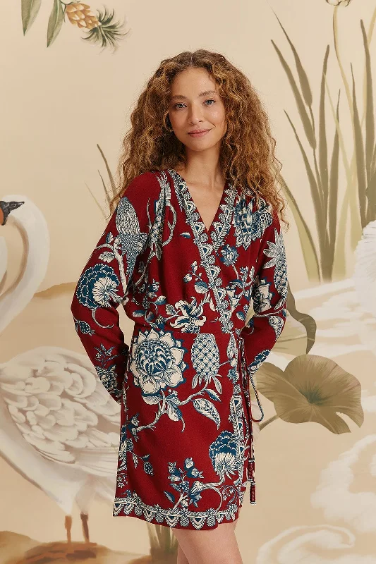 Red Tropical Landing Wrap Mini Dress Stylish Spaghetti Strap Mini Dress