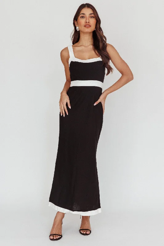 Trust Contrast Maxi Dress Black Comfortable Casual Maxi Dress