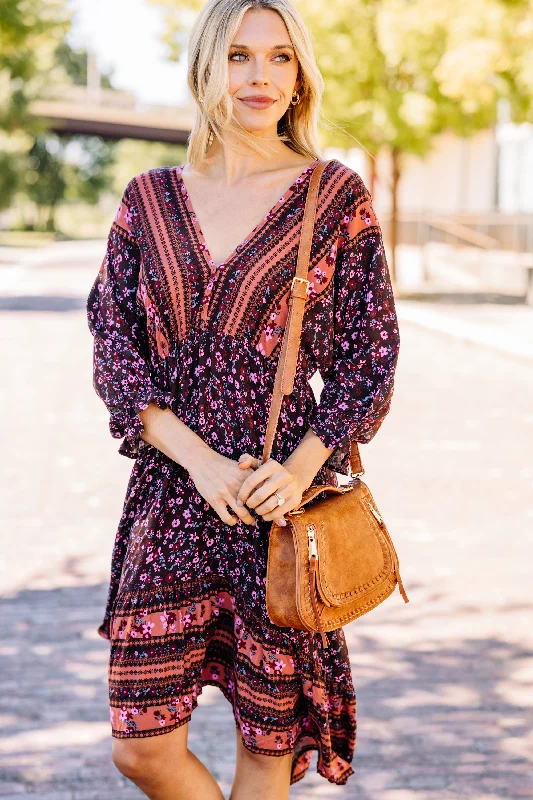 Trust The Process Cocoa Brown Mixed Print Midi Dress Stylish Vintage Midi Dress