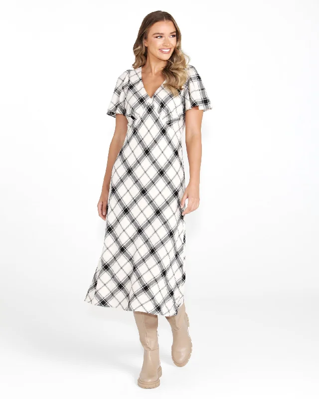 Valentina Bias Midi Dress - Check Comfortable Casual Midi Dress
