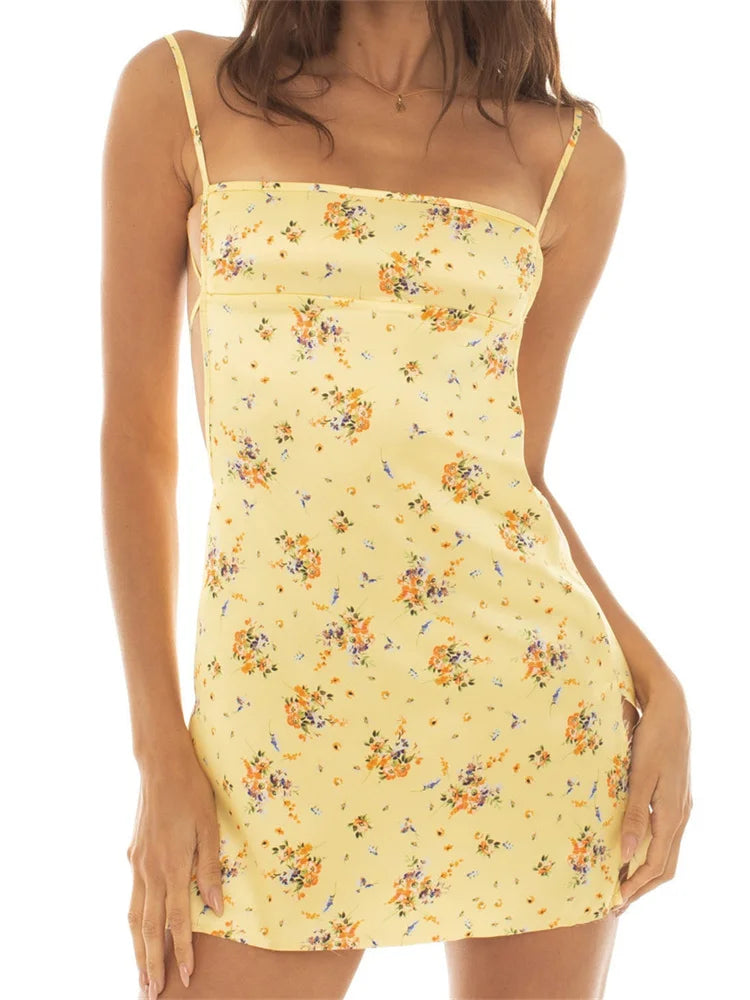 Vintage Satin Backless Tie-Up Mini Dresses Trendy Tie-Dye Mini Dress
