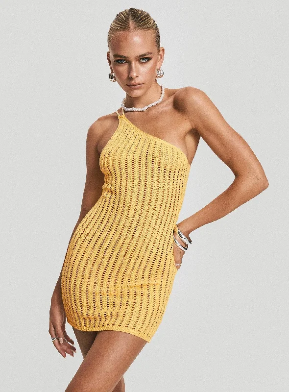 Voyage Crochet Mini Dress Yellow Classic Casual Mini Dress