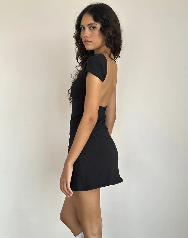 Wangi Backless Mini Dress in Lycra Black Classic Black Mini Dress