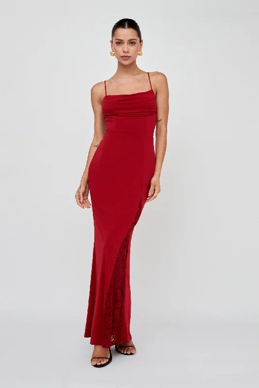 Well Versed Lace Split Maxi Dress Wine Comfortable Bohemian Maxi Dress