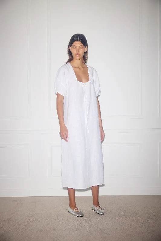 White Curved Seam Midi Dress Comfortable Ribbed Midi Dress