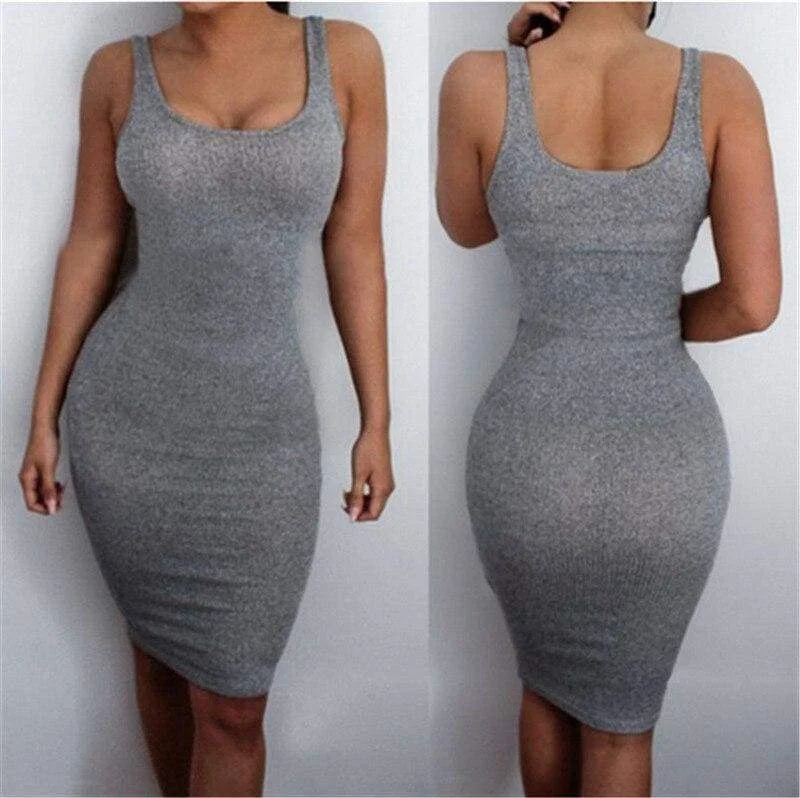 FashionSierra - Women Package Hip Dress Summer Bandage Bodycon Mini Dress High Waist Slim Solid Gray Casual vestidos Sundress Classic White Mini Dress