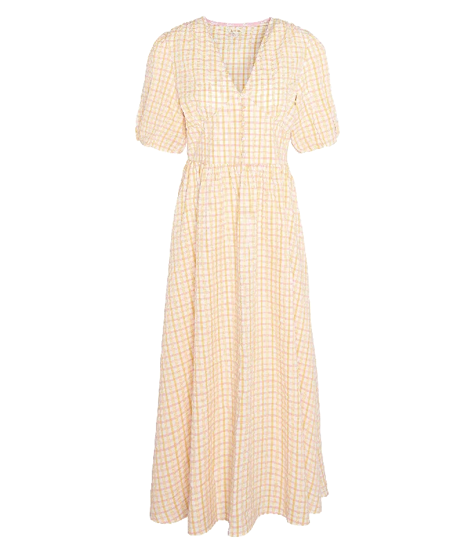 Belmont Seersucker Check Maxi Dress - Cream Cozy Cold-Shoulder Maxi Dress