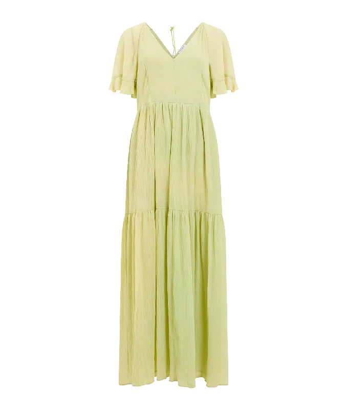 Gossamer Chiffon Tiered Maxi Dress - Green Stylish Maxi Dress with Frills