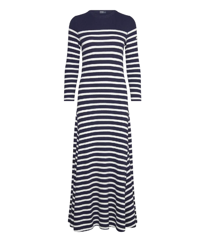 Striped Waffle-Knit Dress - Maxi dress - Navy Elegant Maxi Dress with Slit