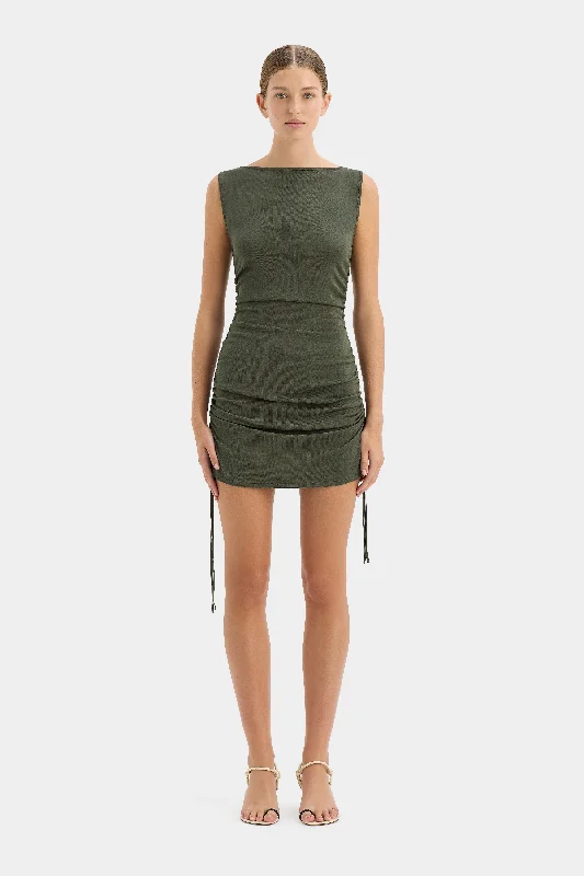 Yolanda Ruched Mini Dress Elegant Lace-Up Mini Dress