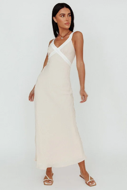 Zariah V-Neck Maxi Dress Beige Fashionable Halter Neck Maxi Dress