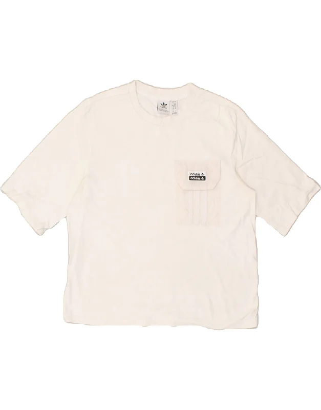 ADIDAS Womens T-Shirt Top UK 14 Large White Cotton Lace Blend Ribbed Blend Corduroy Blend ADIDAS Womens T-Shirt Top UK 14 Large White Cotton Lace Blend Ribbed Blend Corduroy Blend