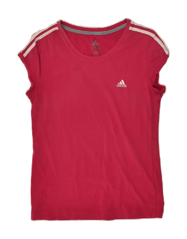 ADIDAS Womens T-Shirt Top UK 16 Large  Pink Cotton Asymmetrical Pockets Print