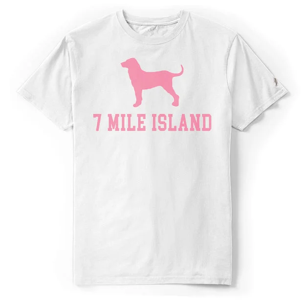 Adults Seven Mile Island All American Pink Dog Tee - White Chenille Blend Fleece Blend Nylon Blend Adults Seven Mile Island All American Pink Dog Tee - White Chenille Blend Fleece Blend Nylon Blend