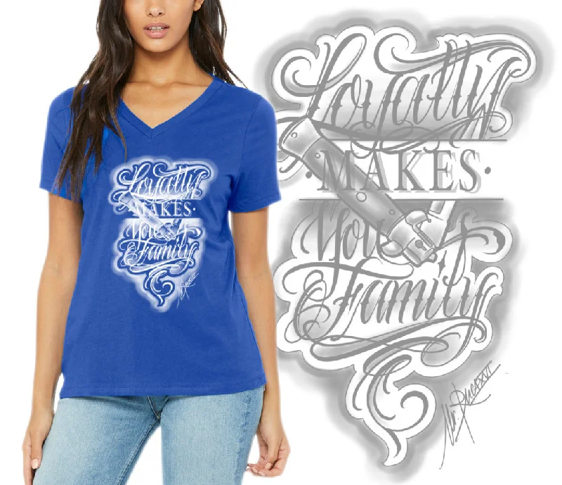 Art Society LOYALTY MAKES YOU FAMILY WOMENS TEE ROYAL BLUE Anti-Pilling Machine Wash Handmade