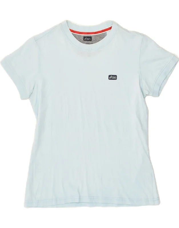 ASICS Womens T-Shirt Top UK 10 Small Blue Cotton Satin Blend Silk Blend Wool Blend