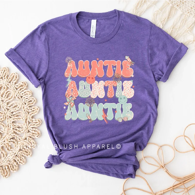 Auntie Relaxed Unisex T-shirt Denim Fabric Leather Fabric Suede Fabric