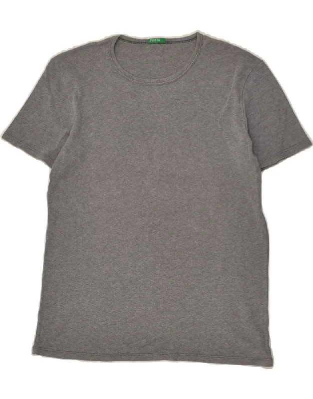 BENETTON Womens T-Shirt Top UK 12 Medium Grey Cotton Anti-Shrink Durable Soft
