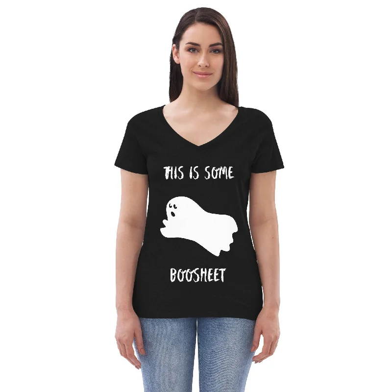 Boosheet Women’s v-neck t-shirt Embroidered Appliqued Beaded