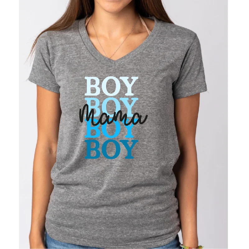 Boy's Mama Mother's Day themed Women's Ideal V-Neck Tee Solid Print Embellished