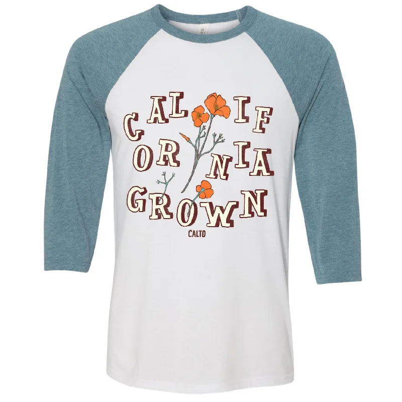 California Grown Poppies Baseball Tee Print Jacquard Patchwork