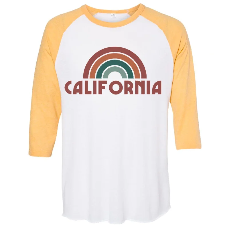 California Rainbow White & Maize Sleeves Baseball Tee Hooded Caped Shawl Collar