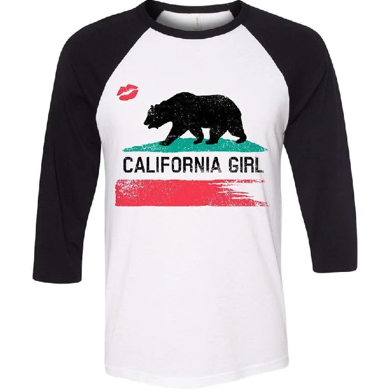 California Girl Unisex Black Baseball Tee Mesh Blend Leather Blend Suede Blend