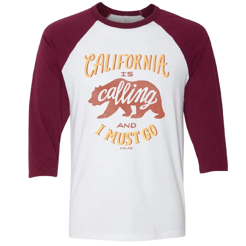 California Is Calling Maroon Baseball Tee Satin Fabric Silk Fabric Chiffon Fabric