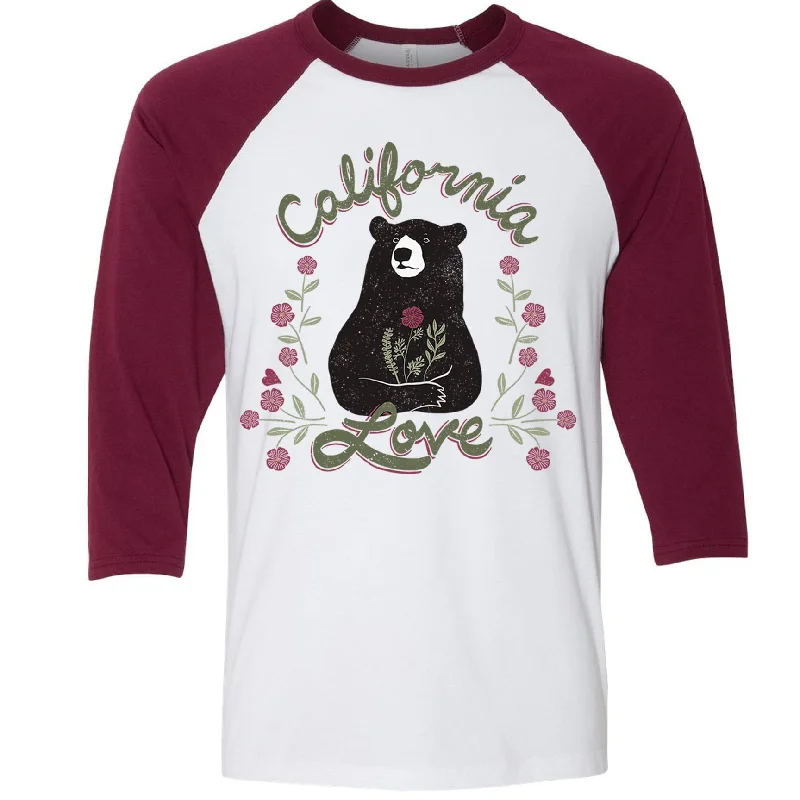 California Love Bear maroon baseball tee Front Pockets Side Pockets Patch Pockets