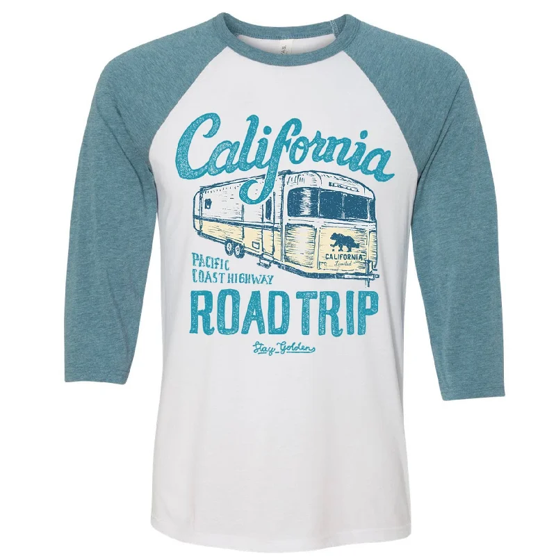 California Roadtrip Baseball Tee Notch Collar Peter Pan Collar Cowl Neck