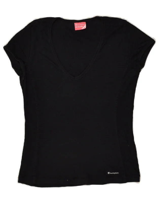 CHAMPION Womens T-Shirt Top UK 12 Medium Black Cotton Terry Blend Velvet Blend Canvas Blend CHAMPION Womens T-Shirt Top UK 12 Medium Black Cotton Terry Blend Velvet Blend Canvas Blend