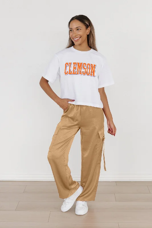 CLEMSON TIGERS ALL-STAR APPEAL BOXY FIT WOMEN'S CROPPED TEE BY MADI PREWETT TROUTT Knit Fabric Woven Fabric Fleece Fabric