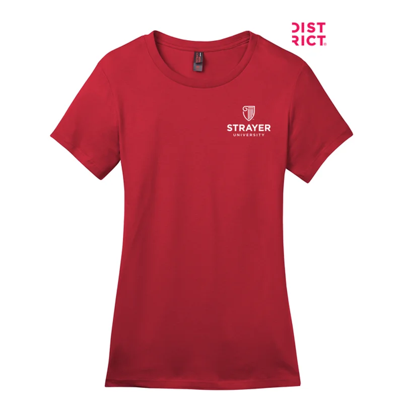 NEW STRAYER District ® Women’s Perfect Weight ® Tee-Classic Red Nylon Fabric Polyester Fabric Spandex Fabric