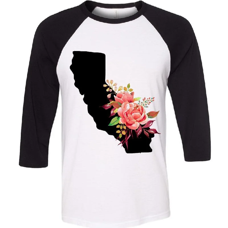 Floral California Baseball Tee (Black Design) Terry Blend Velvet Blend Canvas Blend