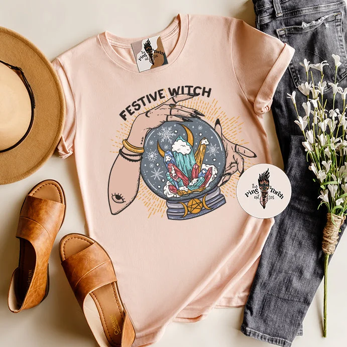 FESTIVE WITCH // UNISEX TEE Collared T-Shirt Boat Neck A-Line