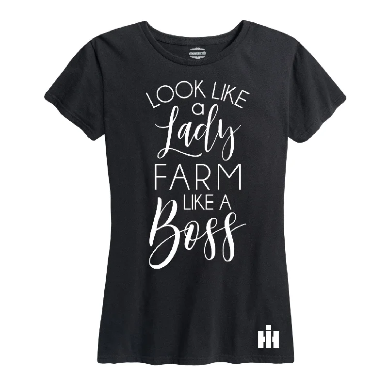 International Harvester™ - Look Like A Lady Farm Like A Boss - Women's Short Sleeve T-Shirt Notch Collar Peter Pan Collar Cowl Neck