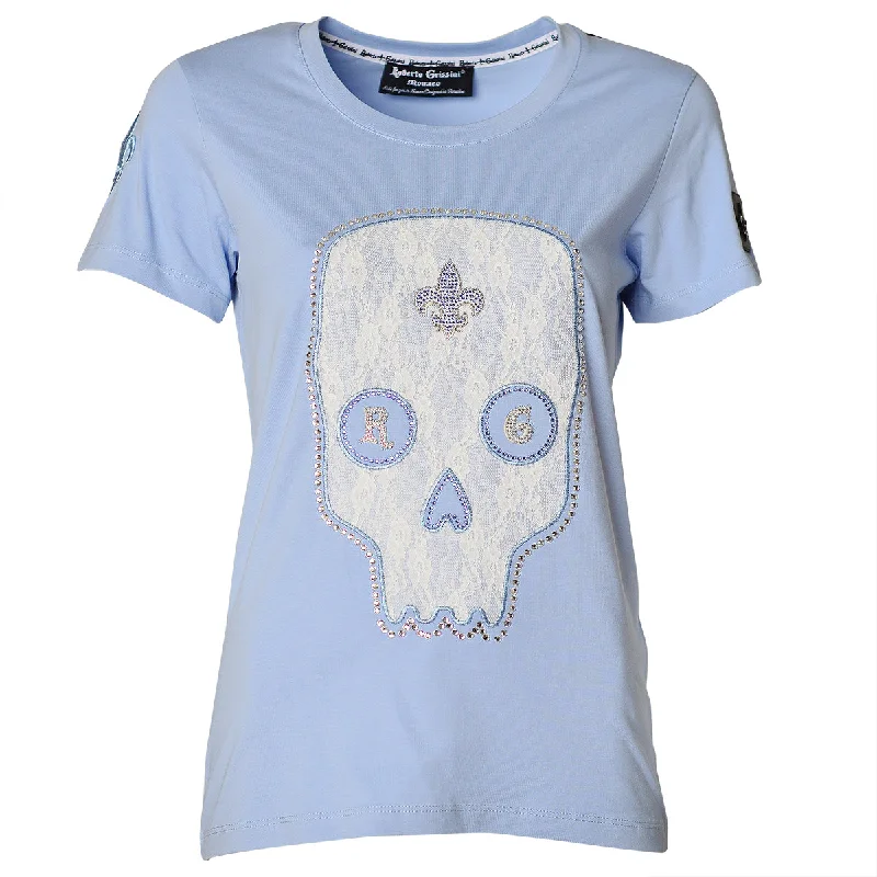 Summer Skull T-Shirt Blau Spandex Blend Rayon Blend Denim Blend