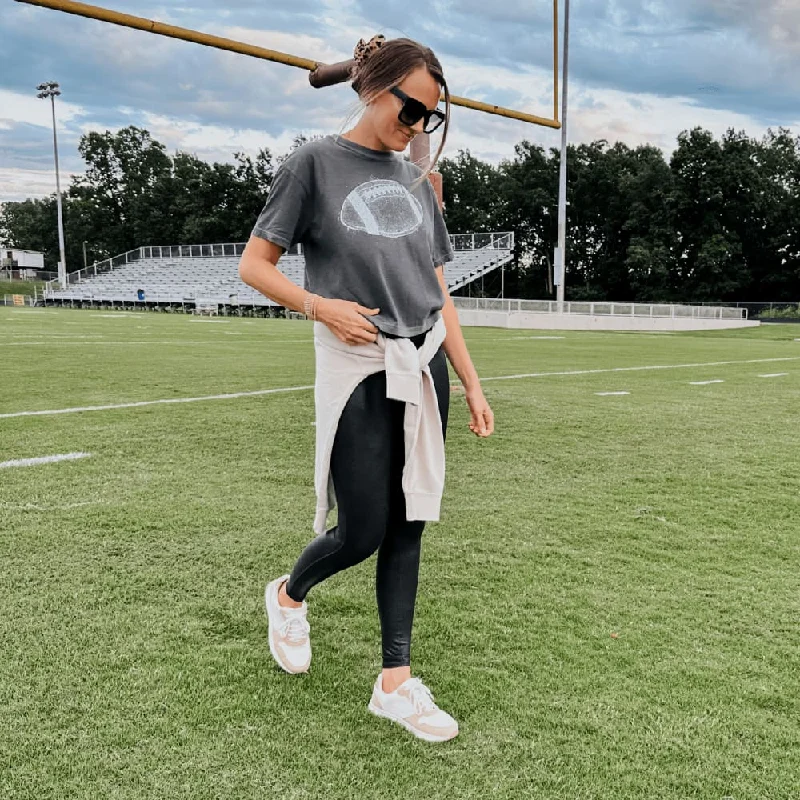 Distressed Football Boxy Tee Solid Print Embellished