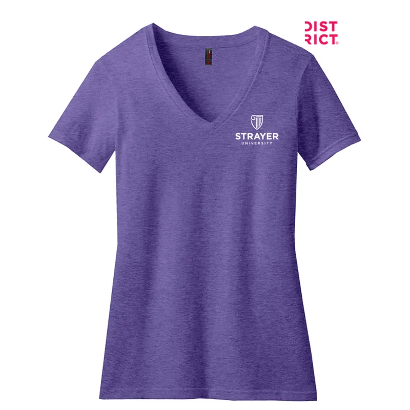 NEW STRAYER District ® Women’s Perfect Blend ® V-Neck Tee-Heathered Purple Wool Fabric Cashmere Fabric Tweed Fabric