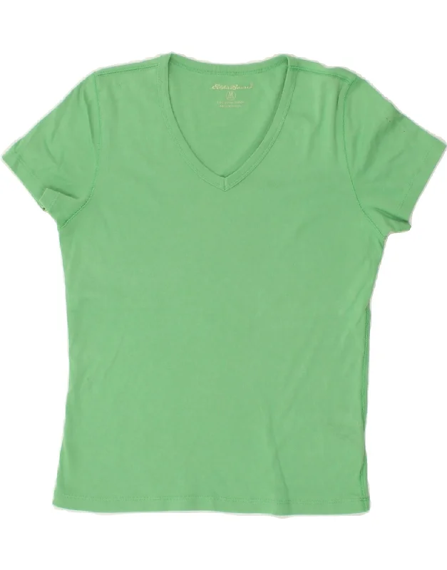 EDDIE BAUER Womens T-Shirt Top UK 12 Medium Green Cotton Cashmere Blend Cotton Blend Poly Blend