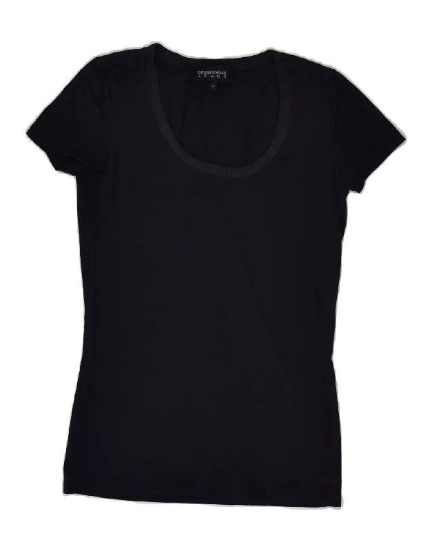 EMPORIO ARMANI Womens T-Shirt Top IT 40 Small Navy Blue Front Pockets Side Pockets Patch Pockets