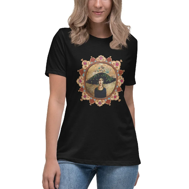 FREE BIRDS Women's Relaxed T-Shirt Ribbed T-Shirt High Neck Heavyweight