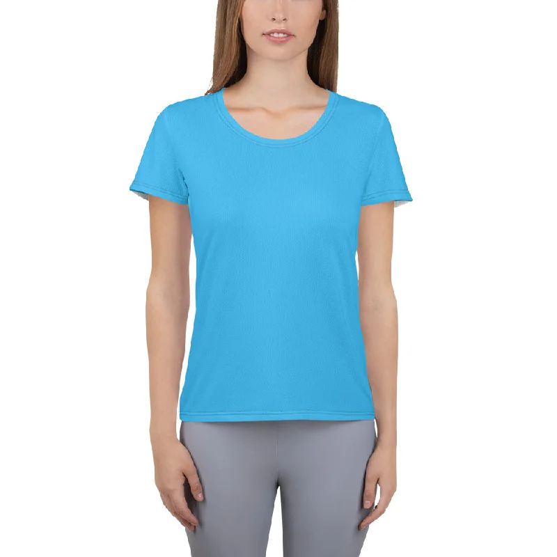 GG - Women's Athletic T-shirt - Deep Sky Blue Welt Pockets Slit Pockets Flap Pockets